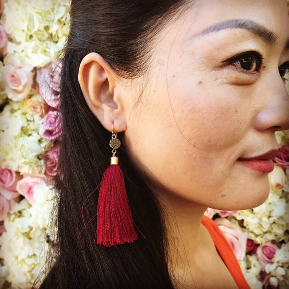 Druzy Crystals + Silk Tassel Earrings - Picture 2 of 4